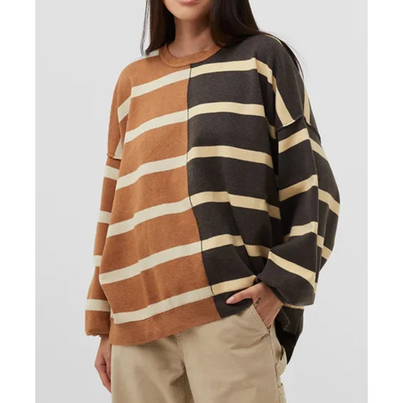 Free People Sweater - Uptown Striped Pullover - Brown and Cream - Picture 3 of 13